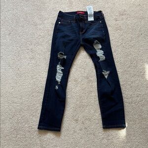 Distressed Dark Blue Jeans